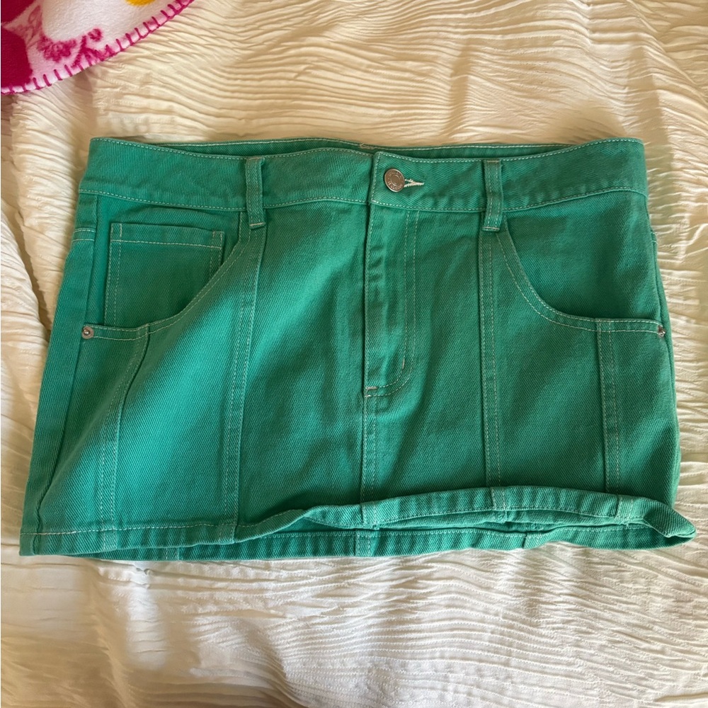 Green Denim Mini Skirt